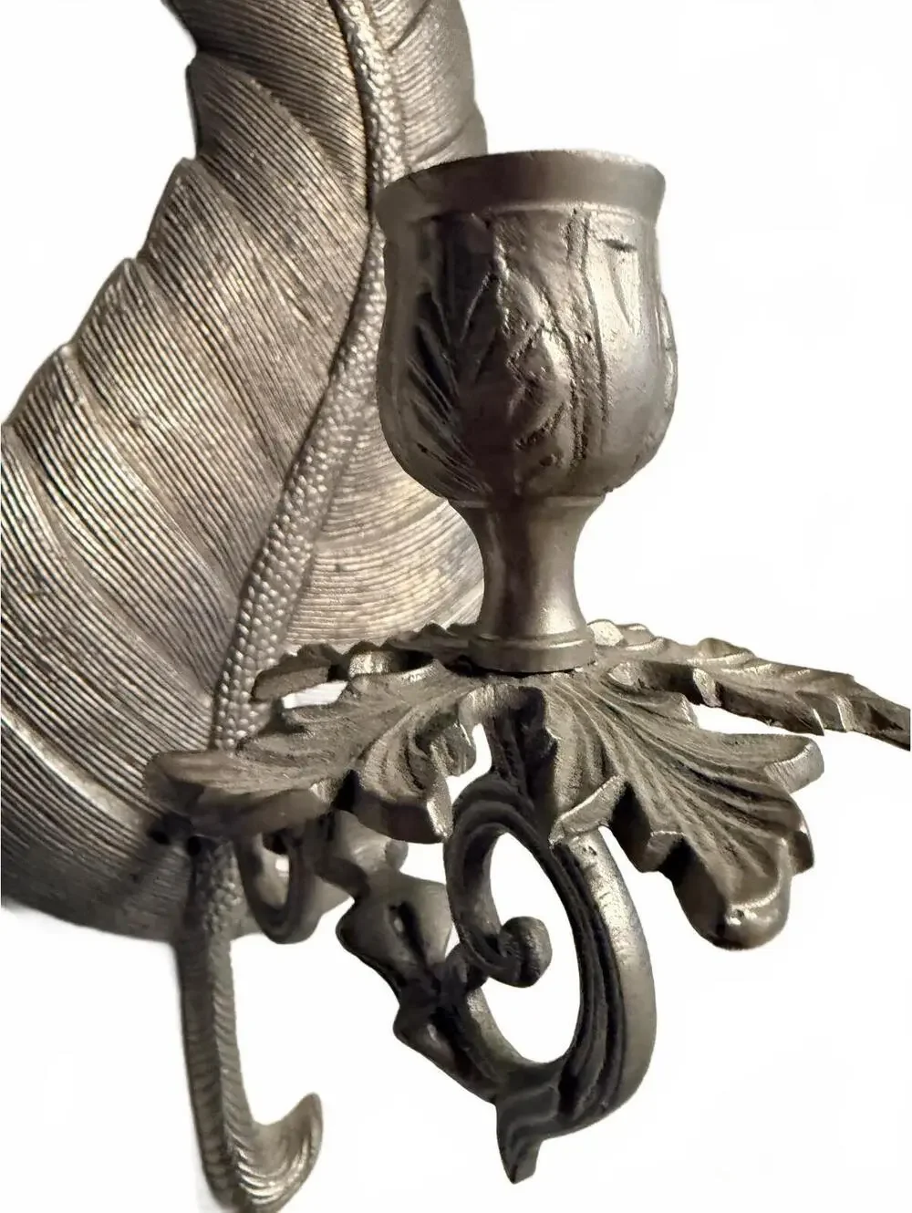 Vintage Silver Metal Leaf Wall Candle Holder
